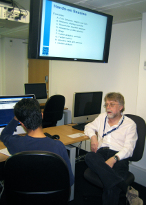 Fayaz Alibhai (L) and Brian Kelly (R) discuss social media for research 