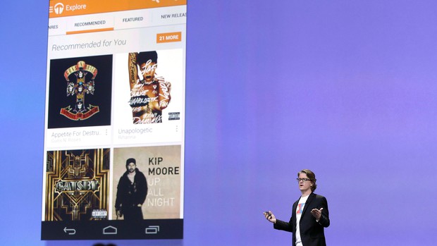 Chris Yerga, engineering director of Android, speaks about Google Play Music at Google I/O 2013 in San Francisco,  on May 15, 2013.