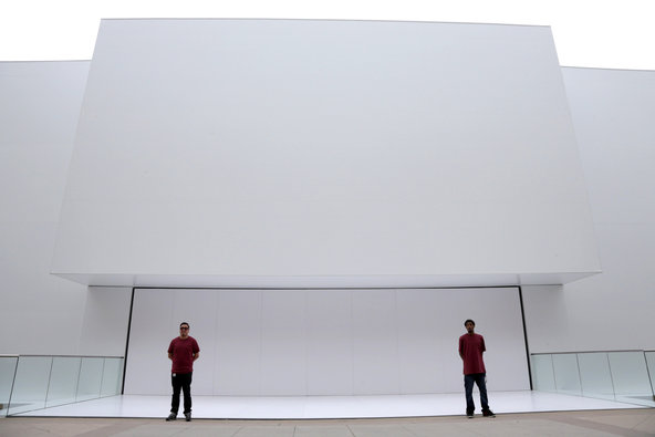 Outside the Flint Center in Cupertino, Calif., on Tuesday before Apple's announcement of new products.