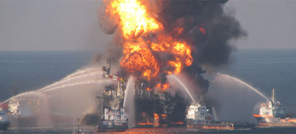 Flames engulf the Deepwater Horizon oil rig in the Gulf of Mexico, 04/26/10. (photo: AP)