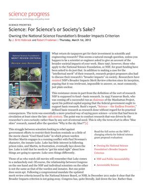Science: For Science's or Society's Sake? Owning the National Science Foundation's Broader Impacts Criterion