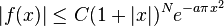 |f(x)|\leq C(1+|x|)^Ne^{-a\pi x^2}