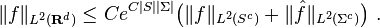 \|f\|_{L^2(\mathbf{R}^d)}\leq Ce^{C|S||\Sigma|} \bigl(\|f\|_{L^2(S^c)} + \| \hat{f} \|_{L^2(\Sigma^c)} \bigr) ~.