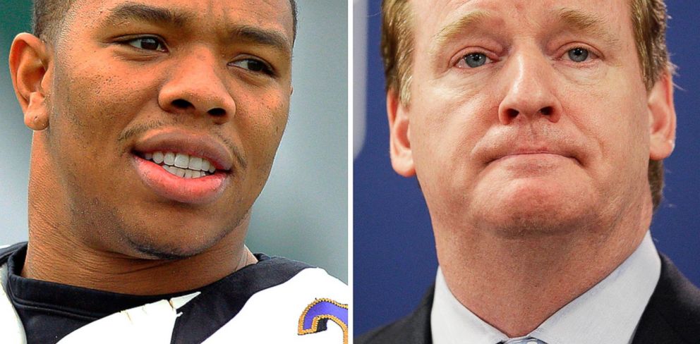 PHOTO: Right, Baltimore Ravens running back Ray Rice and NFL Commissioner Roger Goodell are seen in this file photo. 