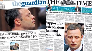 Composite image of Guardian and Times front pages