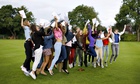 Students from Withington girls' school in Manchester celebrate their A-level results