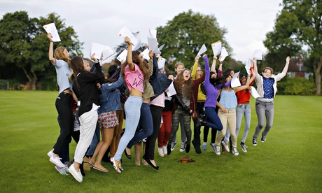Students from Withington girls' school in Manchester celebrate their A-level results