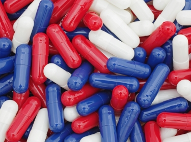 red, white, and blue pills