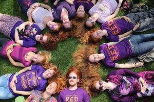 People with red hair enjoy themselves during the Redhead Day in Breda