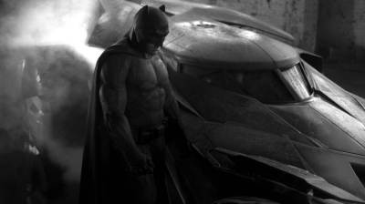 The future: Ben Affleck in the first photograph of the new cape and cowl from 2016's "Batman v. Superman: Dawn of Justice." (Warner Bros.)