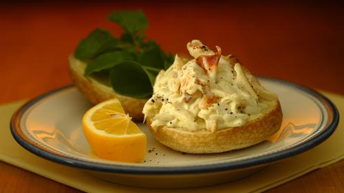 Dungeness crab salad sandwich with Meyer lemon