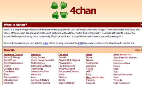 The 4chan front page.