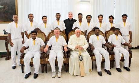 Priests and seminarians of the St Peter's cricket club with Pope Francis