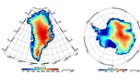 New elevation models of Antarctica  and Greenland by ESA’s CryoSat satellite New elevation models of Antarctica (right) that incorporates 61 million measurements and new elevation model of Greenland (left) that incorporates 7.5 million measurements from ESA’s CryoSat satellite collected throughout 2012. 