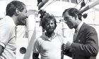 Sir Ranulph Fiennes and Charlie Burton (left) with Prince Charles aboard the MV Benjimin Bowring on 