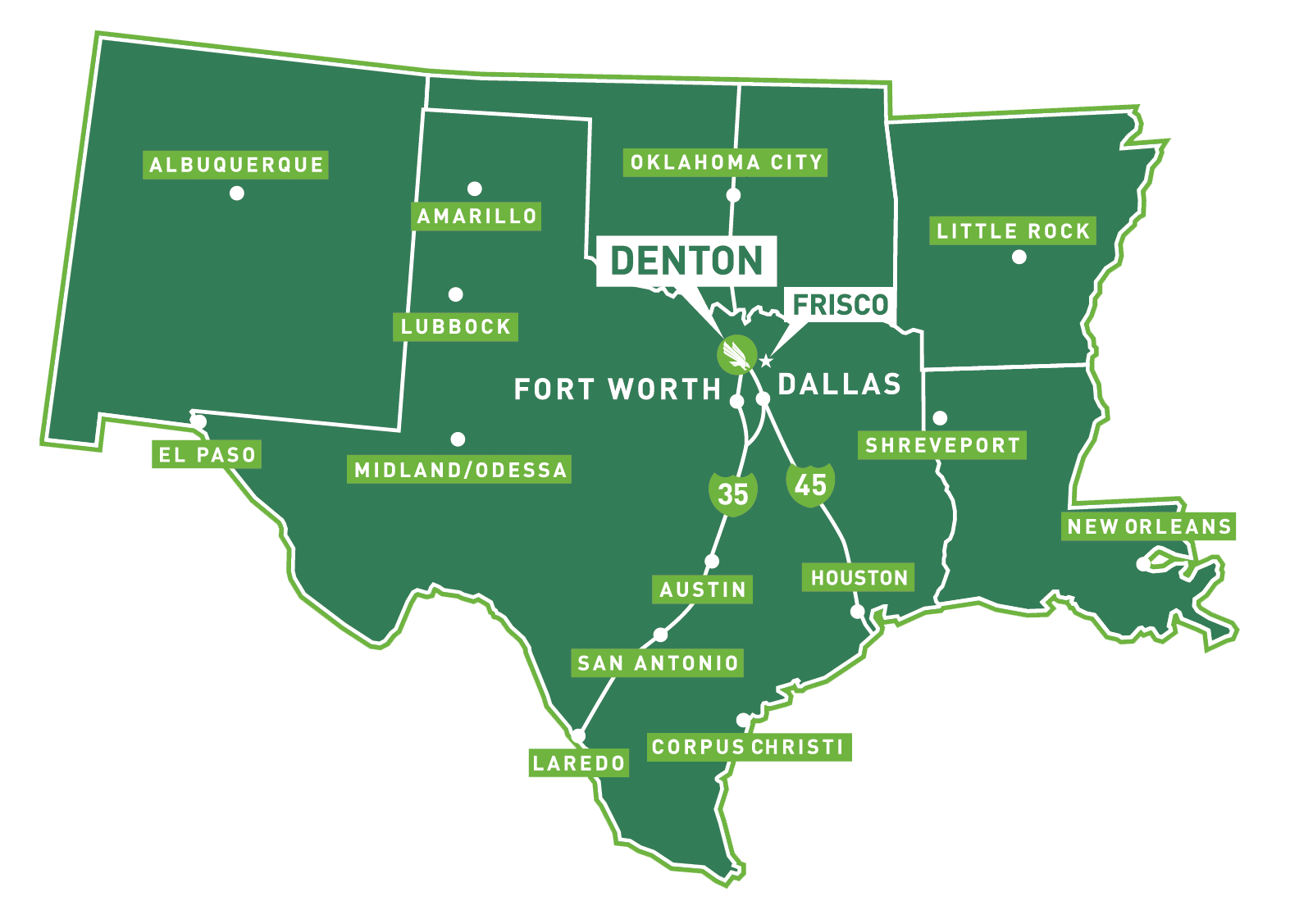 Multi-state map around Texas