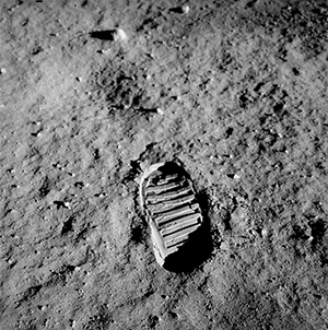 Boot print from Neil Armstrong's 1969 landing on the moon.