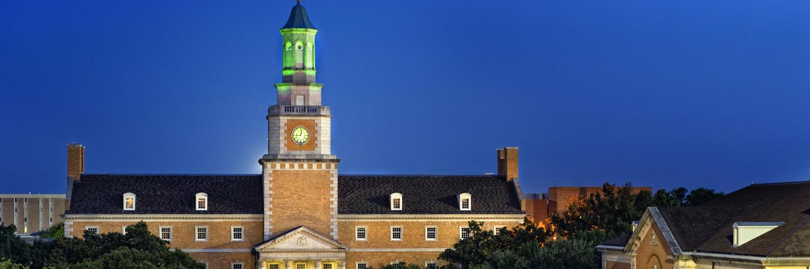 Hurley administration building at night.