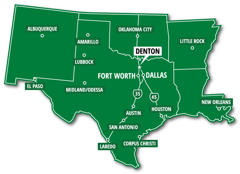 Regional Map around Denton and UNT