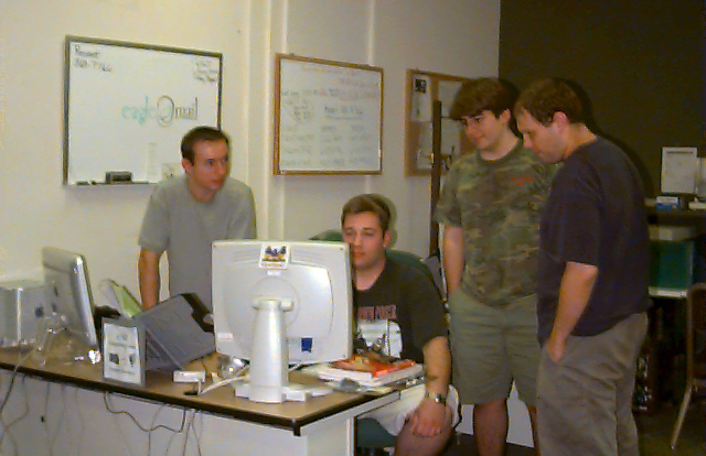 Richard Sanzone, on the left, is pictured here with other student workers at the Help Desk in 2002.