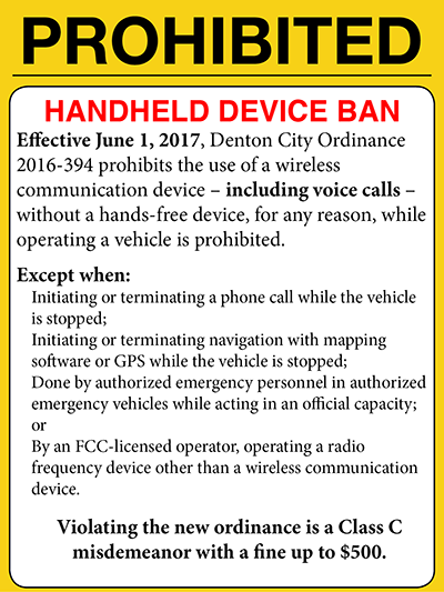 Notice of handheld device ban