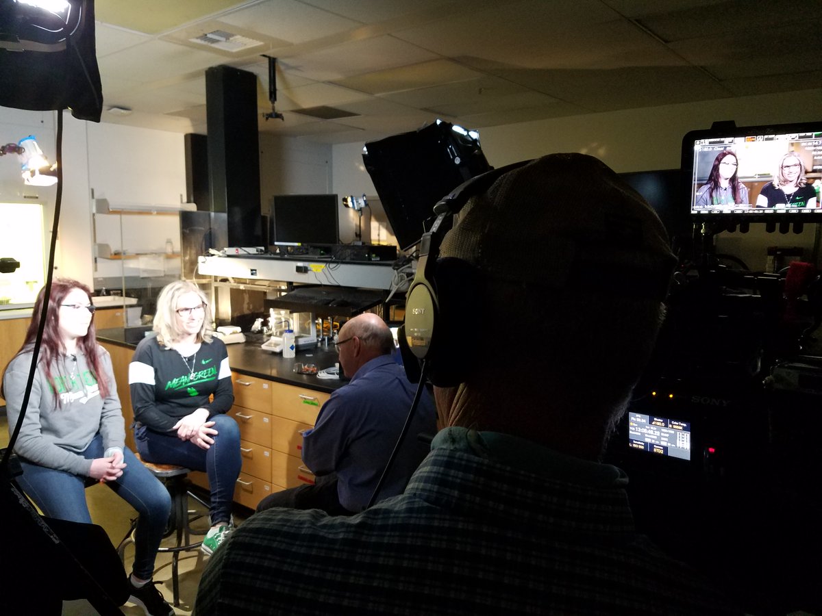 Photo of 16-year-old Emma Earhart and her mom, Kathy being interviewed by CBS This Morning producer.