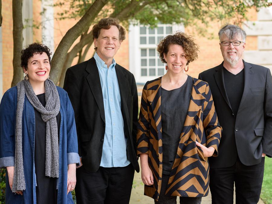 <p>Jehanne Dubrow, Bruce Bond, Alicia Eggert, David Stout Photo by Ranjani Groth</p>
