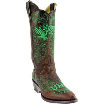 Women's Brown North Texas Mean Green 13" Embroidered Boots