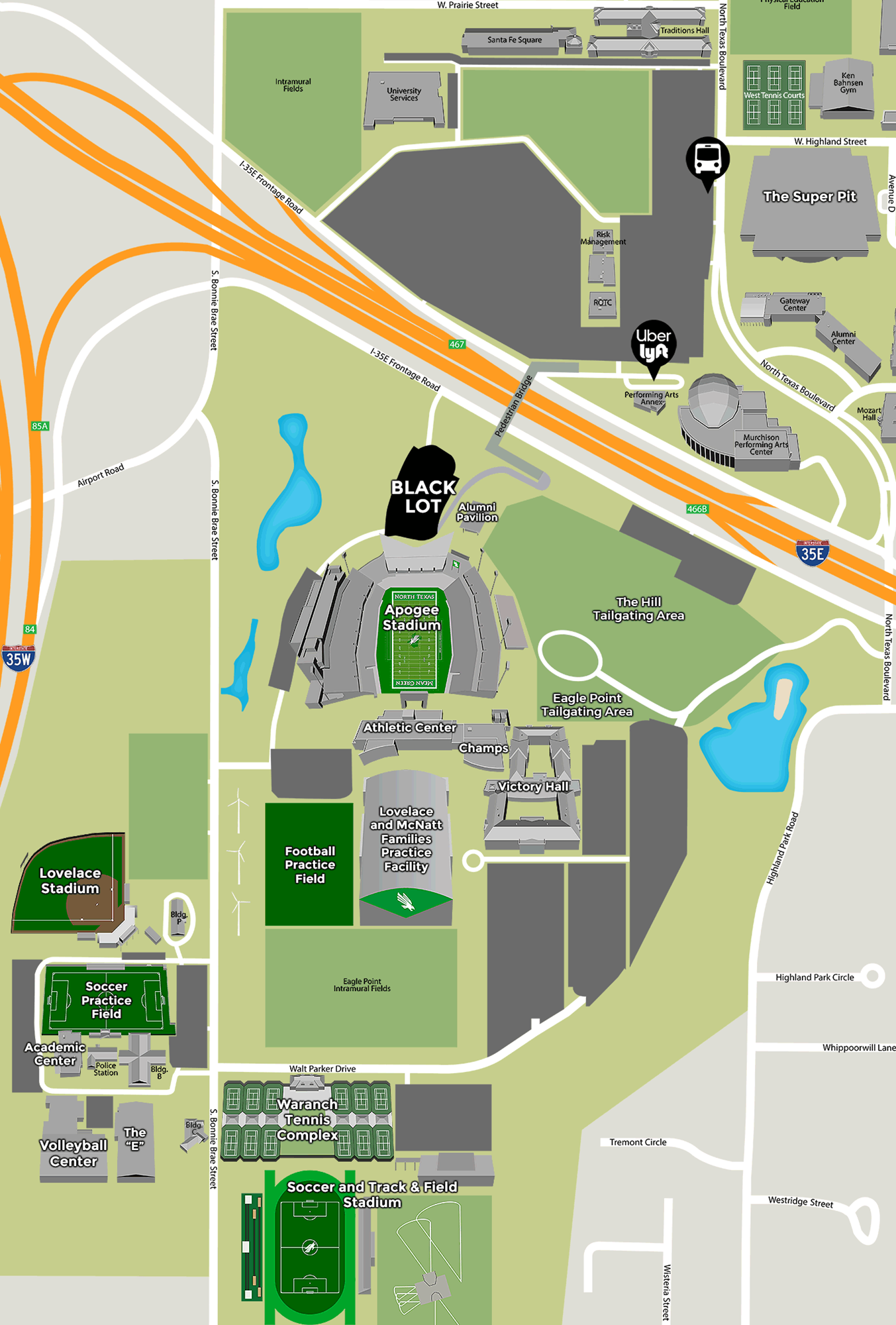 Apogee Stadium gameday parking map - black lot