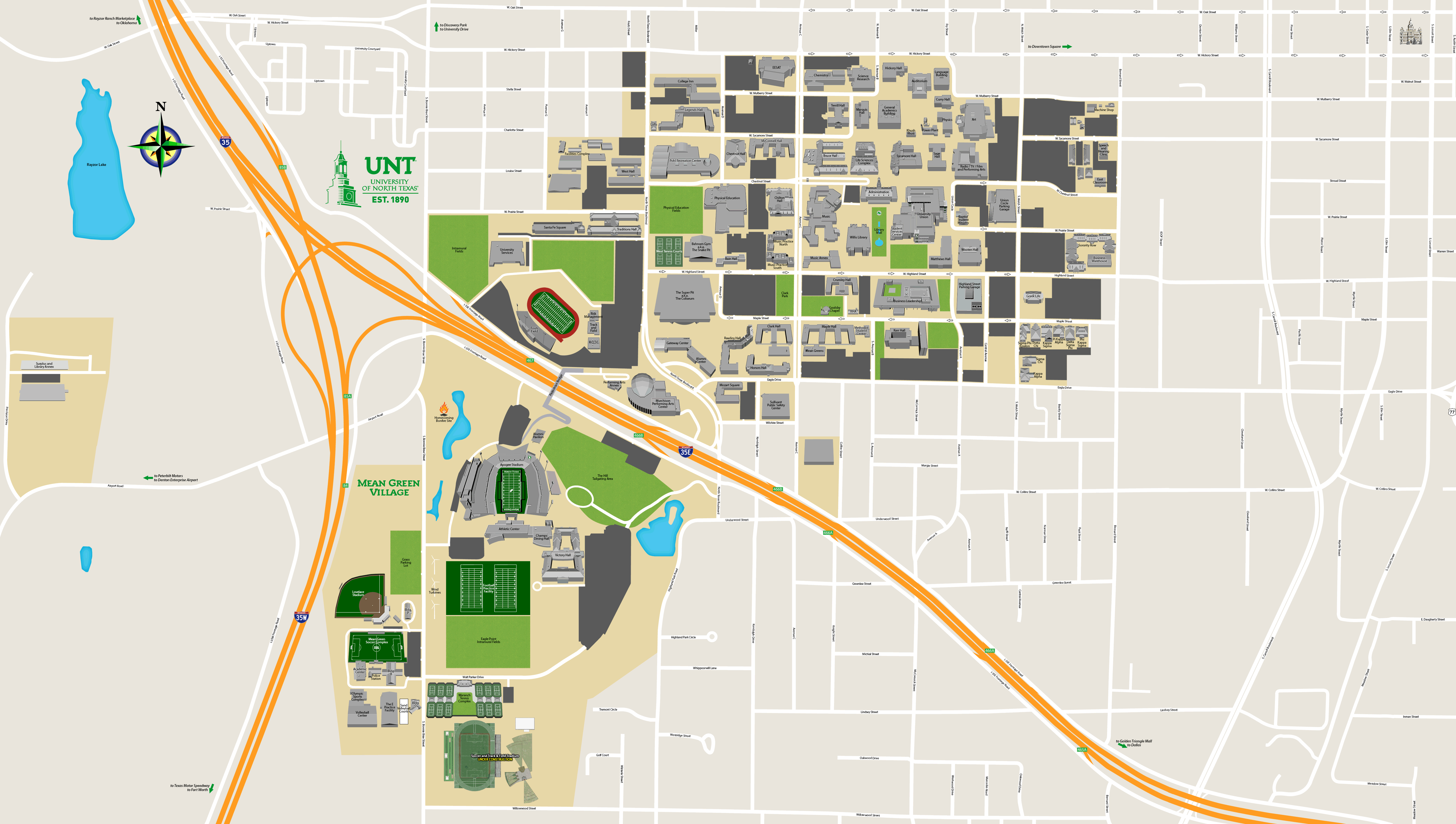 map of the University of North Texas campus
