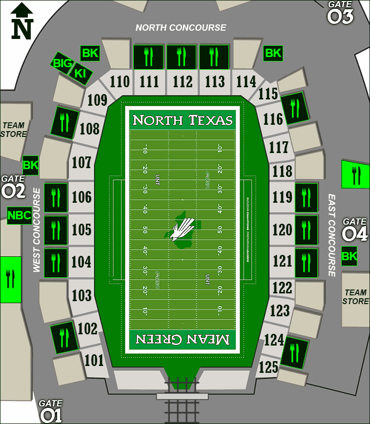 Apogee Stadium concessions map - North Texas Cantina