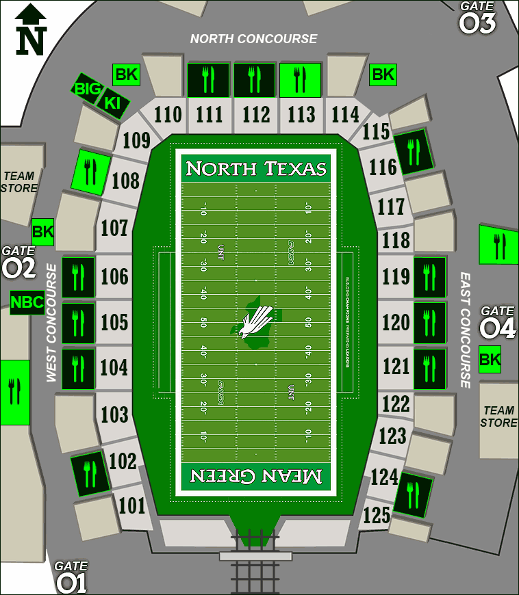 Apogee Stadium concessions map - beer at permanent stands