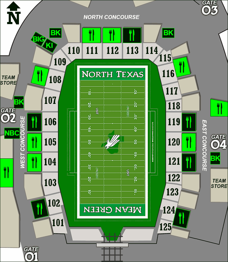 Apogee Stadium concessions map - sausages