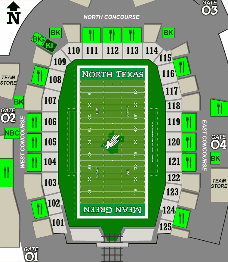 Apogee Stadium concessions map - bottled water