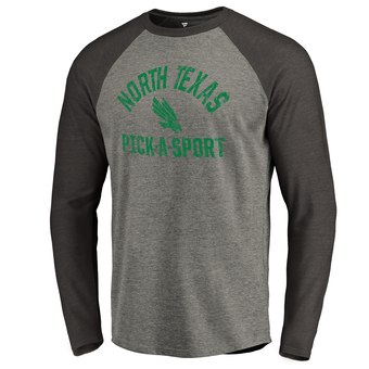Men's Fanatics Branded Heathered Gray North Texas Mean Green Distressed Pick-A-Sport Long Sleeve Tri-Blend Raglan T-Shirt