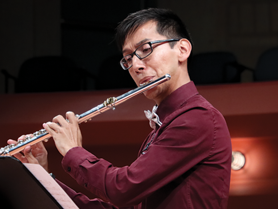 Martin Godoy performing with a flute