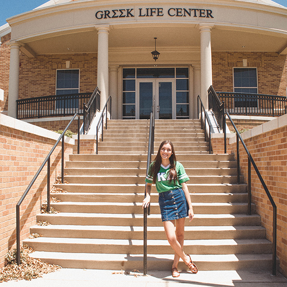 shaelynn wolfe inf front of the greek life center