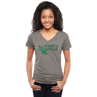 Women's Gray North Texas Mean Green Classic Primary Tri-Blend V-Neck T-Shirt