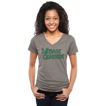 Women's Heather Gray North Texas Mean Green Classic Wordmark Tri-Blend V-Neck T-Shirt