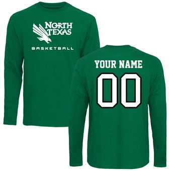 Men's Kelly Green North Texas Mean Green Personalized Basketball Long Sleeve T-Shirt