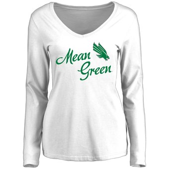 Women's White North Texas Mean Green Dora Long Sleeve T-Shirt