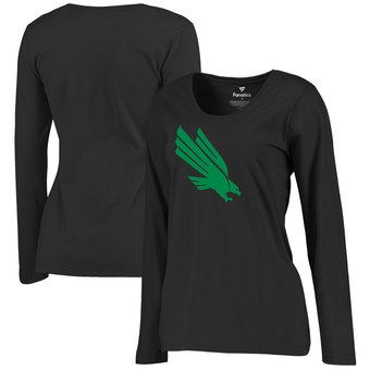 Women's Fanatics Branded Black North Texas Mean Green Plus Sizes Primary Team Logo Long Sleeve T-Shirt