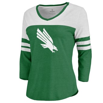 Women's Fanatics Branded Kelly Green North Texas Mean Green Primary Logo Color Block 3/4 Sleeve Tri-Blend T-Shirt