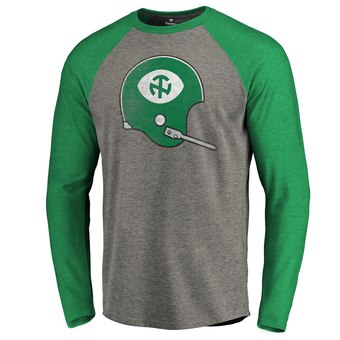 Men's Fanatics Branded Ash North Texas Mean Green College Vault Primary Logo Long Sleeve Tri-Blend Raglan T-Shirt