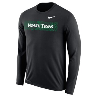 Men's Nike Black North Texas Mean Green Sideline Legend Long Sleeve Performance T-Shirt