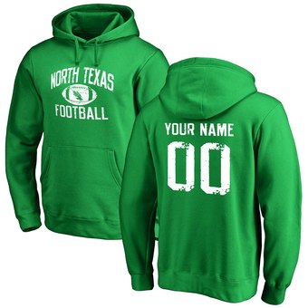 Men's Green North Texas Mean Green Personalized Distressed Football Pullover Hoodie