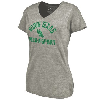 Women's Fanatics Branded Heathered Gray North Texas Mean Green Distressed Pick-A-Sport Tri-Blend V-Neck T-Shirt