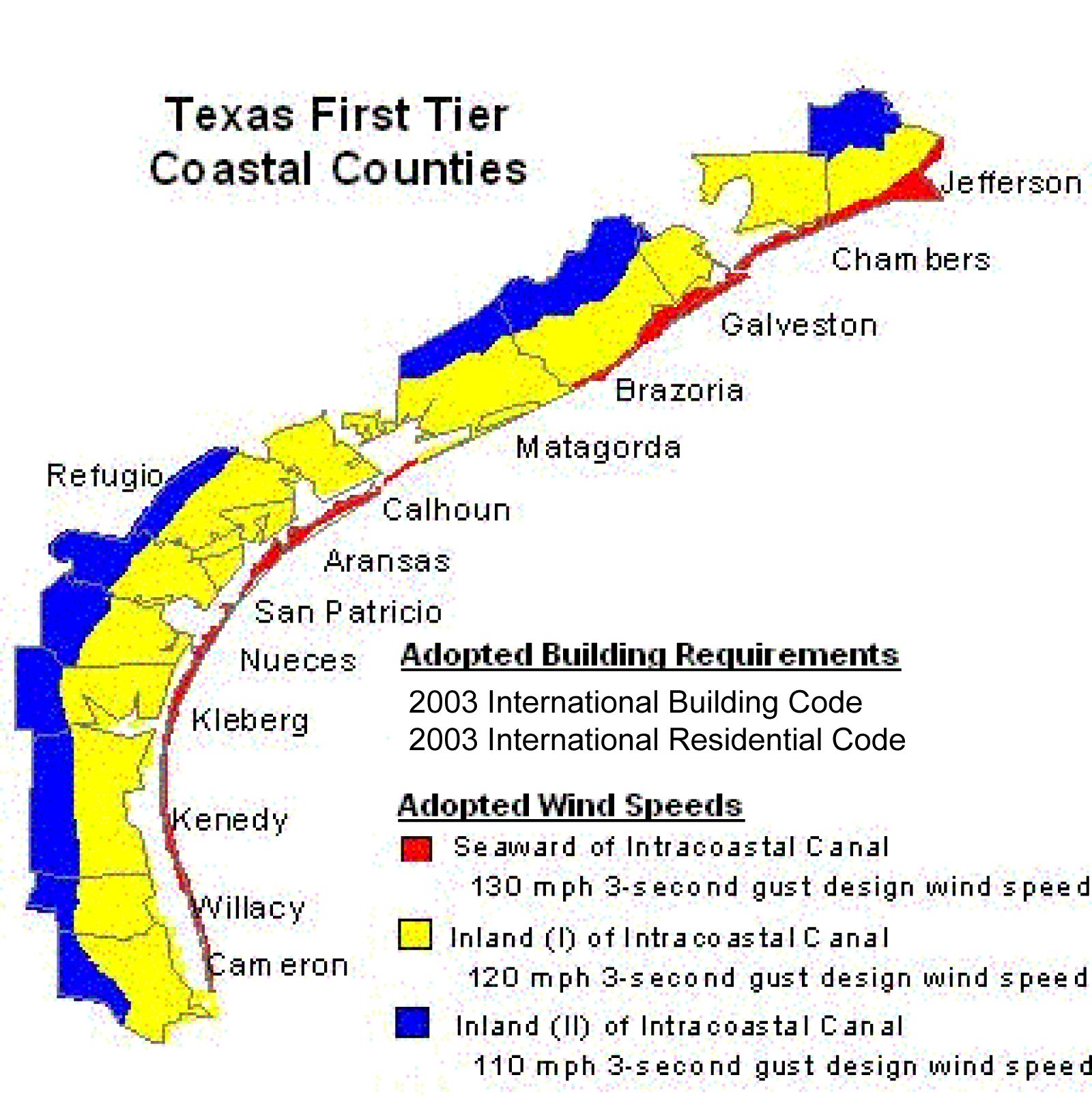 Map of Texas First Tier Coastal Counties