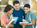 A teacher
talking to a boy and a girl.