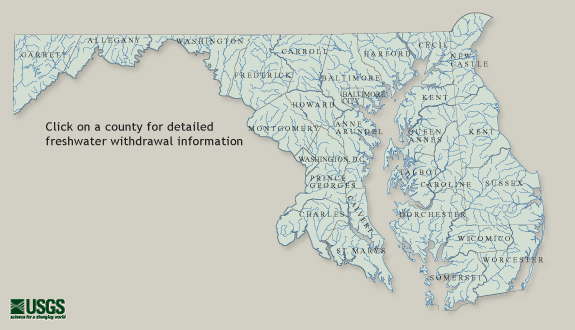 Map of Maryland, with counties shown